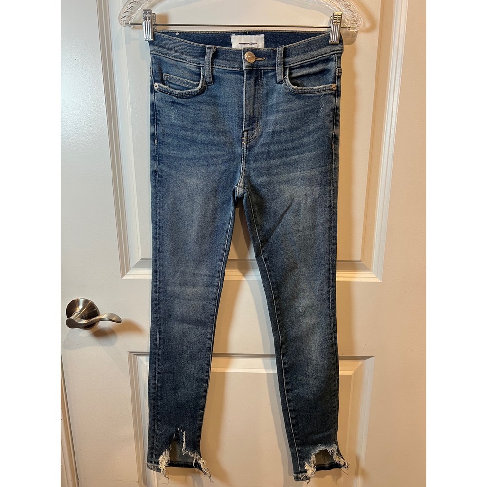 Current Elliott Womens Skinny Jeans Distressed Step Hem Blue 25